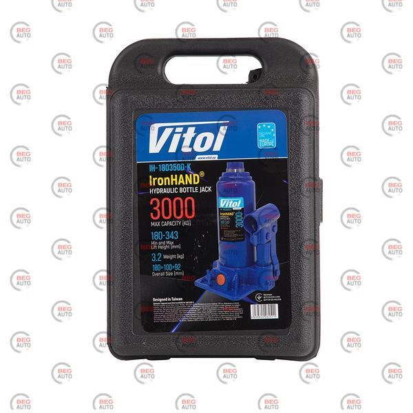 Домкрат гідравлічний 3Т Vitol Iron Hand (180-343мм) футляр IH-180350D-K фото