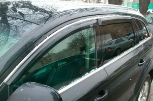 Ауди Ку7 Дефлекторы Ветровики Козырьки на окна Audi Q7 2005-2015 (4 шт, HIC, с хром молдингом) au08-m фото