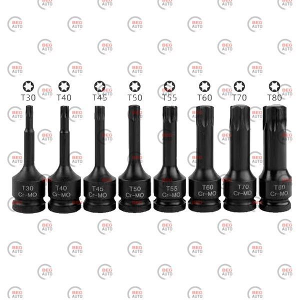 Набор головок ударных TORX 1/2" Forcekraft T30-T80 8 шт в кейсе (FK-4088MPB) A-1M9HEX фото